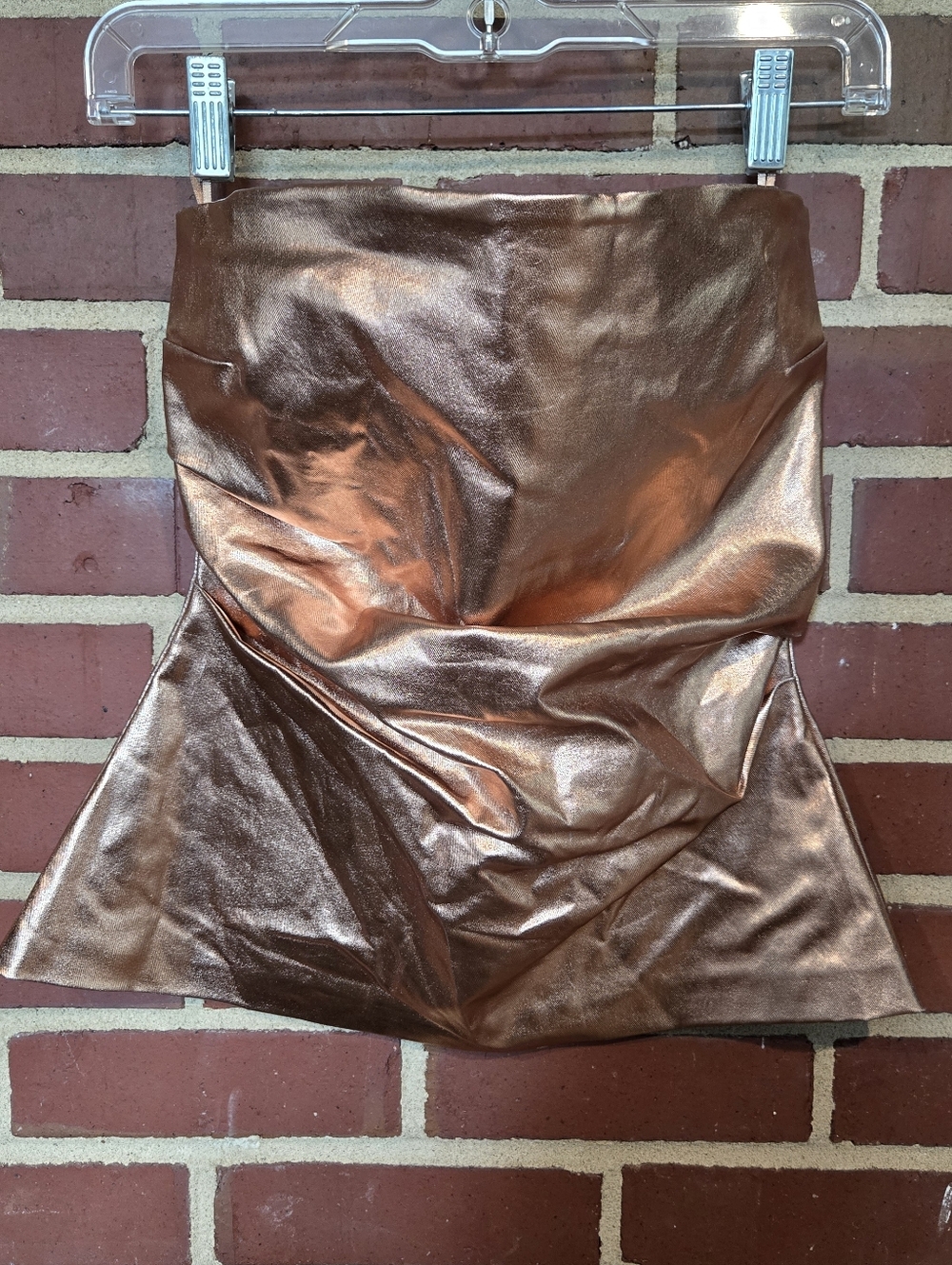 ZARA Y2K Bronze Metallic Strapless Top M Ruched Party Club Corset Style Hot! - Picture 2 of 3